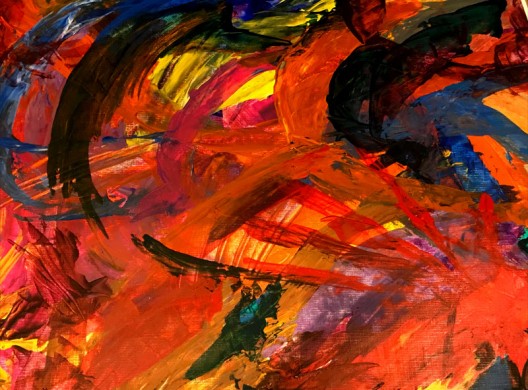 alt text= vivid abstract male with sun and oranges, some blues in background